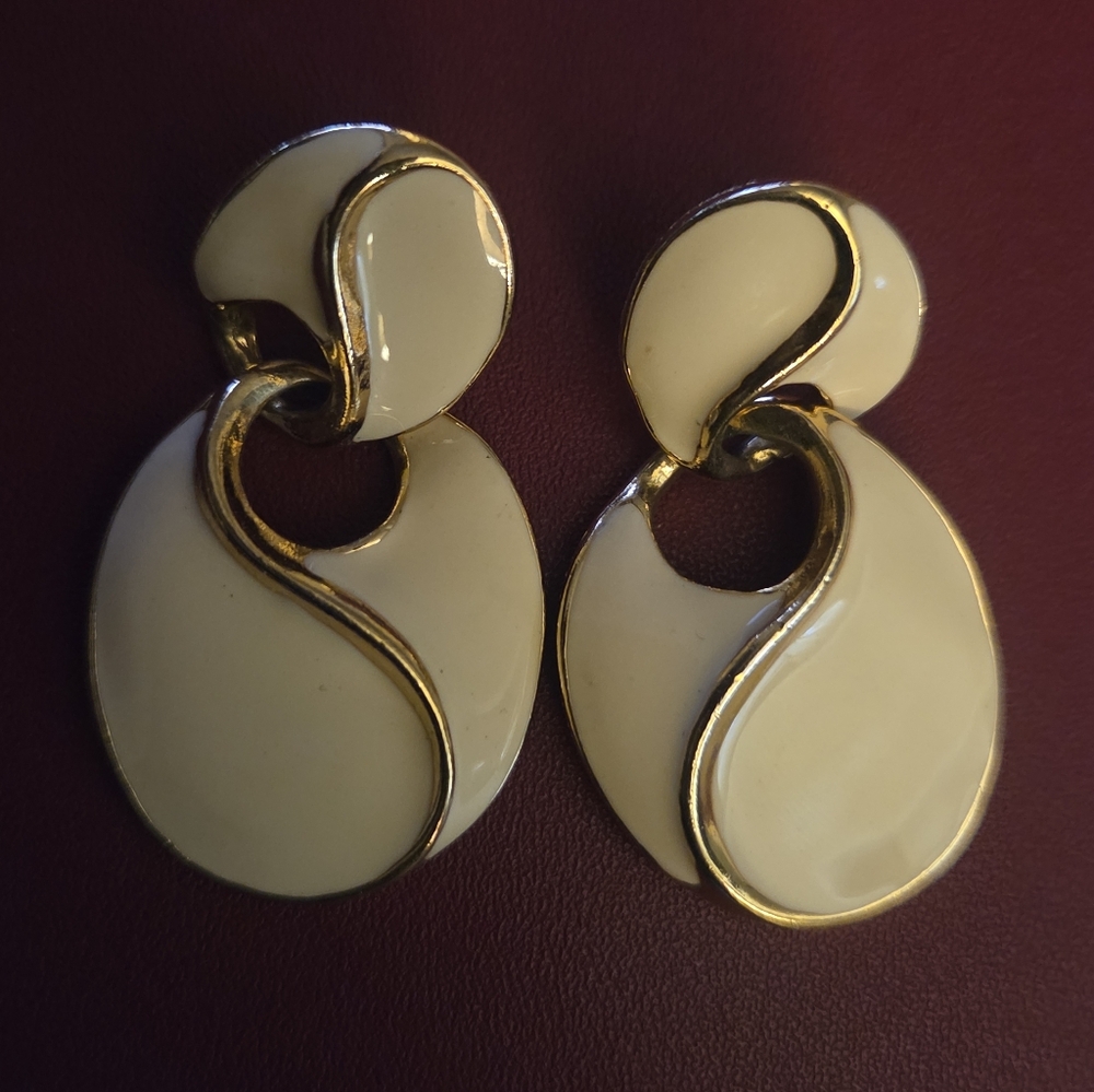 Signed Givenchy Gold Enamel Earrings